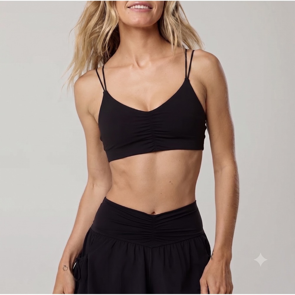Aerie Superchill Ruched Bralette Black Double Strap 069-269-3899 US M